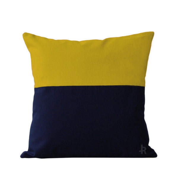 OUTDOOR Colorblock Pillow Cover - Yellow and Navy by JillianReneDecor Modern Home Decor - Two Tone - Summer Patio Decor