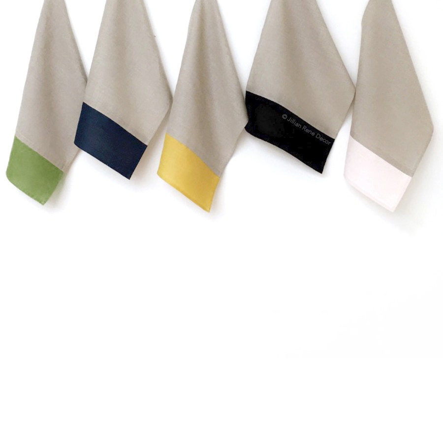 Linen Colorblock Tea Towels - Green, Navy, Yellow, Black Or Pink Par Jillianrenedecor, Modern Kitche