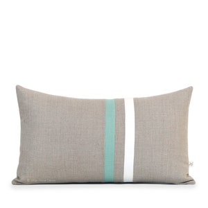 Striped Linen Pillow Cover Aqua, Cream and Natural 16x16 or 12x20 Spring Home Decor by JillianReneDecor Spring, Beach House, Lumbar image 3