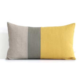 Squash Yellow Lumbar Pillow - 12x20 Fall Color Block Pillow Covers by JillianReneDecor, Modern Home Decor, Autumn Decorative Pillows FW2015