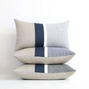 Navy Striped Linen Pillow Cover Set of 6, Decorative Pillows by JillianReneDecor, Spring Decor, Stripes, Blue Chambray, Pantone Classic Blue image 2