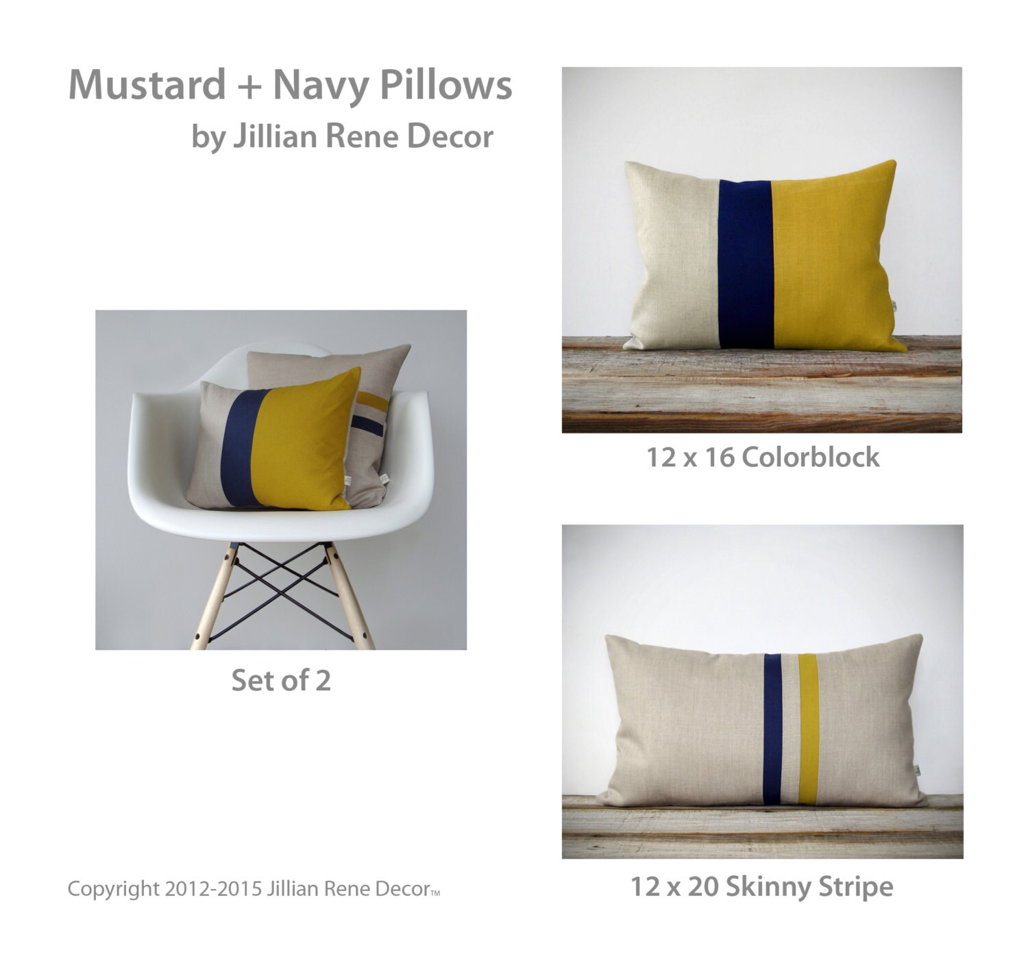 Mustard Yellow Pillow Cover Set Color Block and Striped Etsy