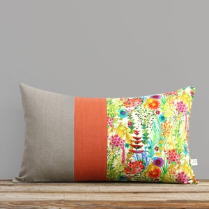 Bright Floral Decorative Pillow, Tresco Liberty Print, Watercolor Flowers, Summer Home Decor by JillianReneDecor, Lumbar Palm Flower Pillow image 1