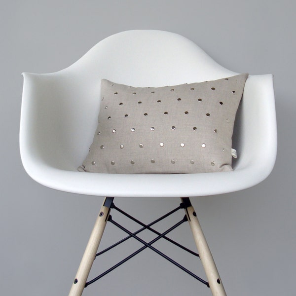Studded Pillow Cover in Natural Linen | Polka Dot Pattern | by JillianReneDecor | Geometric Pillow | Home Decor | Silver Studs | Metallic