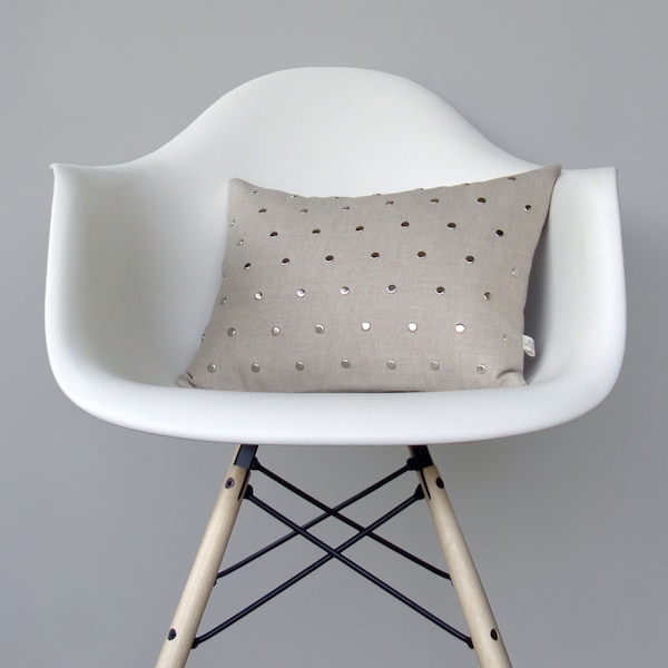 Studded Pillow Cover in Natural Linen | Polka Dot Pattern | by JillianReneDecor | Geometric Pillow | Home Decor | Silver Studs | Metallic