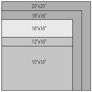 Puede incluir: Diagrama que muestra diferentes tama&ntilde;os de marcos rectangulares, con medidas en pulgadas. El marco m&aacute;s grande es de 20 pulgadas por 20 pulgadas, y el m&aacute;s peque&ntilde;o es de 10 pulgadas por 16 pulgadas.