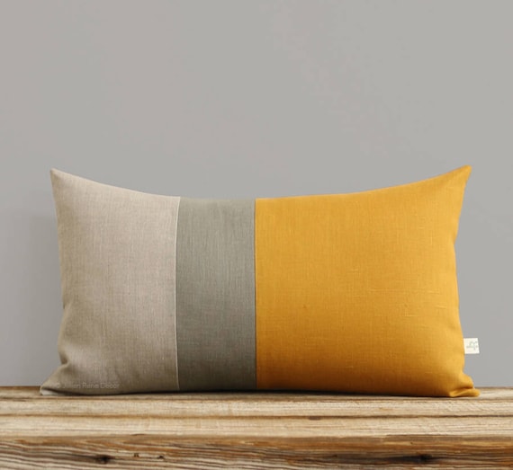 Decorative Lumbar Pillows Colorblock Pillow Cover In Marigold Etsy