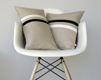 Black and White Striped Pillow Set | (12x20) and (16x16) by JillianReneDecor | Modern Home Decor | Minimal | Black and White Stripes