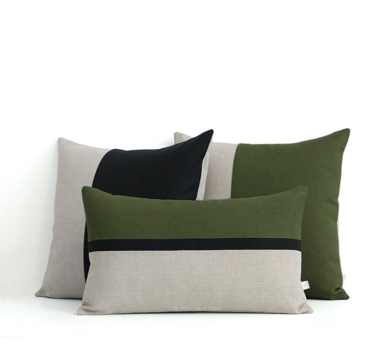 Custom Linen Pillow Cover in Black and Natural 18x18 by Etsy