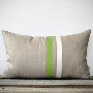 Lime Green and Cream Striped Lumbar Pillow Cover 12x20 Modern Home Decor by JillianReneDecor Spring Decor More Colors image 1