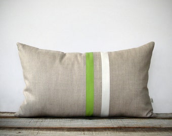 Lime Green and Cream Striped Lumbar Pillow Cover (12x20) Modern Home Decor by JillianReneDecor | Spring Decor (More Colors)