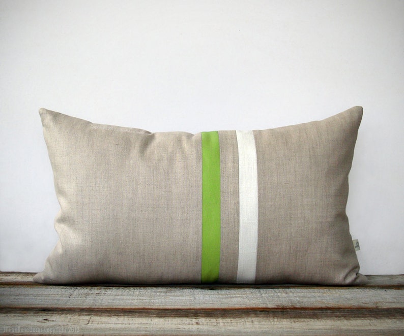 Lime Green and Cream Striped Lumbar Pillow Cover 12x20 Modern Home Decor by JillianReneDecor Spring Decor More Colors image 1