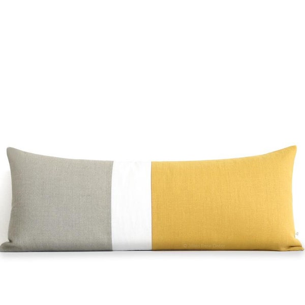 Squash Colorblock Pillow Cover, Bedding, 14x35 Lumbar Pillow, Decorative Pillows by JillianReneDecor, Extra Long Color Block, Yellow, Ochre