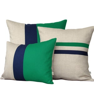 Emerald Green and Navy Striped Pillow 16x16 Modern Home Decor by JillianReneDecor Colorful Colorblock Stripes Kelly Green image 5