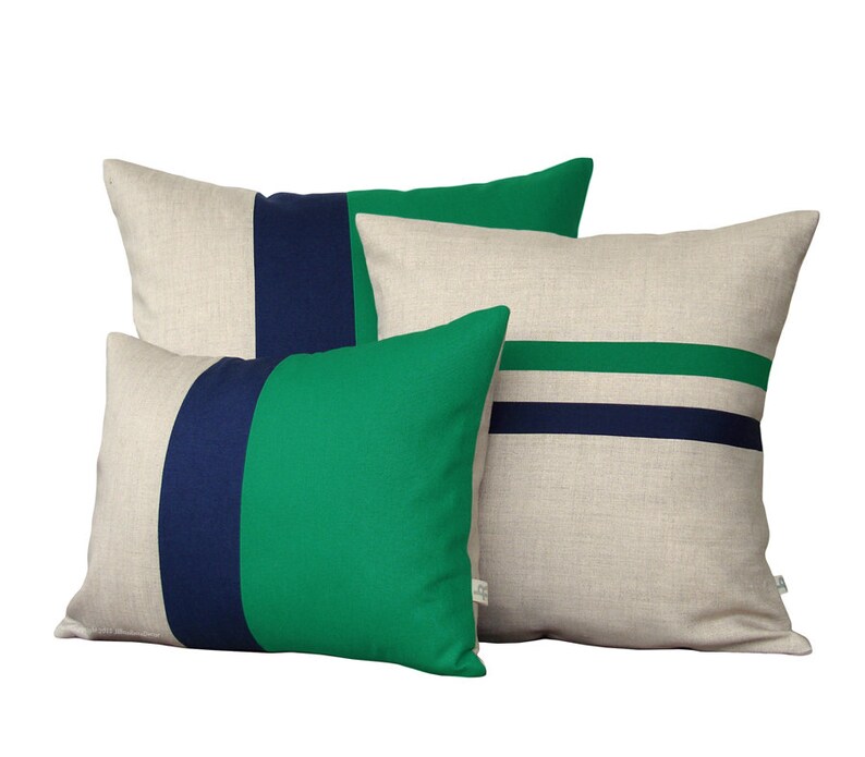 Emerald Green and Navy Striped Pillow 16x16 Modern Home Decor by JillianReneDecor Colorful Colorblock Stripes Kelly Green image 5