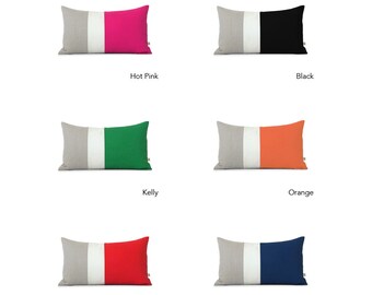 CUSTOM Color Block Pillow Covers - Lumbar Pillows (12x20) Modern Linen Pillows by JillianReneDecor - Cream Striped Trio, Custom Colorblock