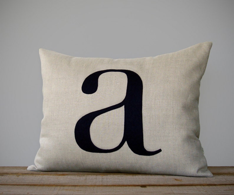 Personalized Initial Pillow 14x18 Modern Home Decor by JillianReneDecor Typography Pillow Lower Case Letter Navy Monogramed Gift image 1