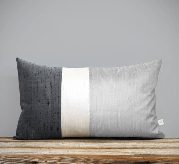 Gradient Silk Color Block Pillow in Gray Color Block Pillow Neutral Colors