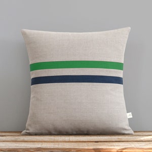 Emerald Green and Navy Striped Pillow 16x16 Modern Home Decor by JillianReneDecor Colorful Colorblock Stripes Kelly Green image 1