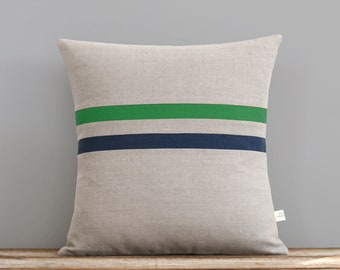 Emerald Green and Navy Striped Pillow - 16x16 - Modern Home Decor by JillianReneDecor - Colorful Colorblock Stripes - Kelly Green