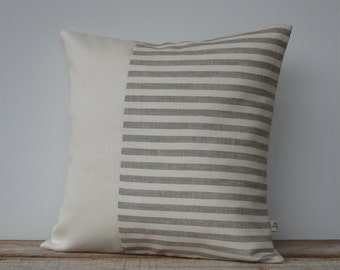 Minimal Striped Linen Pillow Cover, Neutral Spring Home Decor by JillianReneDecor, Two Tone, Natural & Ivory, Colorblock Pillow, Scandi MS01