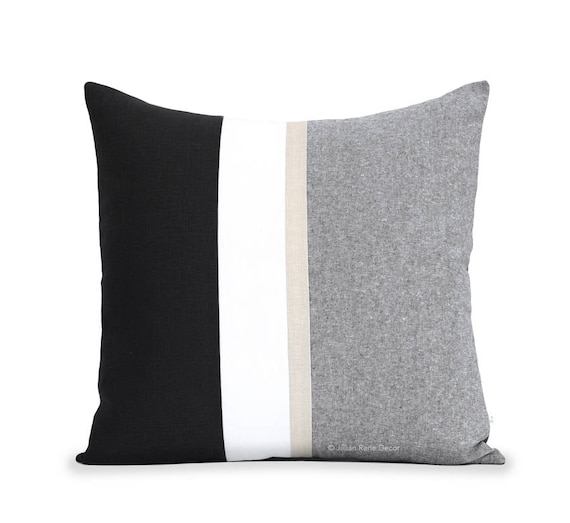 20x20 Metallic Gold Stripe Pillow Cover in Black and Cream - Modern Home Decor by JillianReneDecor - Chambray - Colorblock - Nautical Pillow