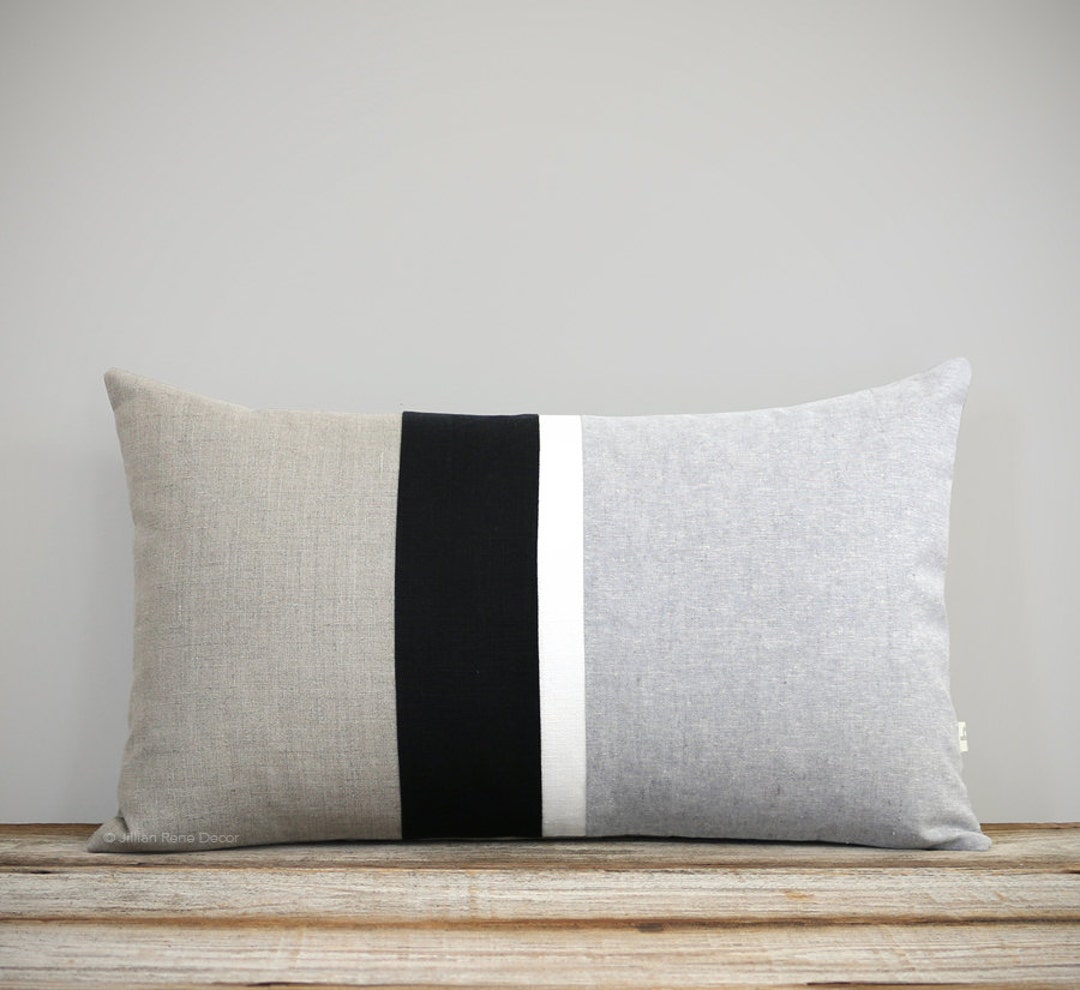 Gray Chambray Striped Lumbar Pillow Cover 12x20 Modern Home - Etsy