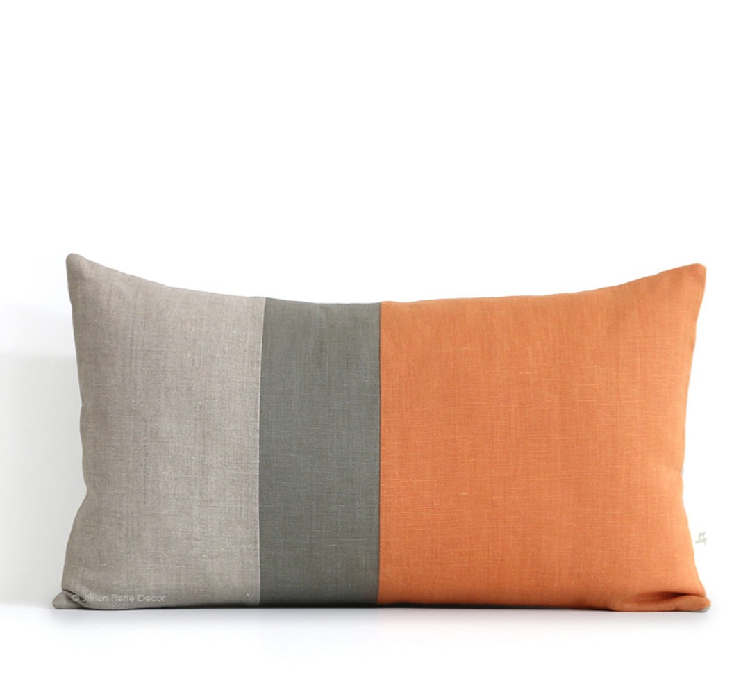 Pumpkin Orange Lumbar Pillow 12x20 Fall Color Block Pillow Etsy