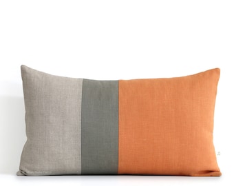 Pumpkin Orange Lumbar Pillow - 12x20 Fall Color Block Pillow Covers by JillianReneDecor, Modern Home Decor, Autumn Decorative Pillows FW2015