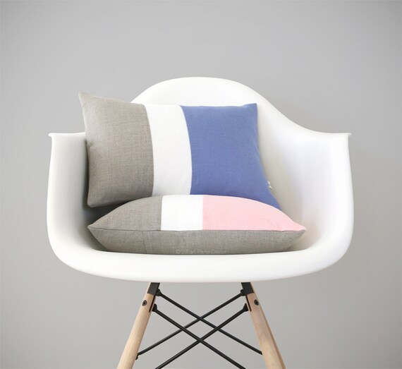 Rose Quartz Pastel Pink and Navy Blue Striped Pillow Cover 12x20 Modern Home Decor by JillianReneDecor Colorful Colorblock Stripes