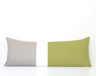 Linden Green Pillows, Colorblock Pillow Cover, Lumbar Pillow, Bedding, Decorative Pillows by JillianReneDecor, Extra Long, Bolster, 14x35