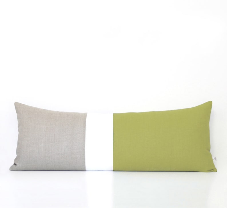 Linden Green Pillows, Colorblock Pillow Cover, Lumbar Pillow, Bedding, Decorative Pillows by JillianReneDecor, Extra Long, Bolster, 14x35 image 1