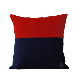 OUTDOOR Colorblock Pillow Cover Red and Navy by JillianReneDecor Modern Home Decor Two Tone Summer Patio Decor Nautical image 1