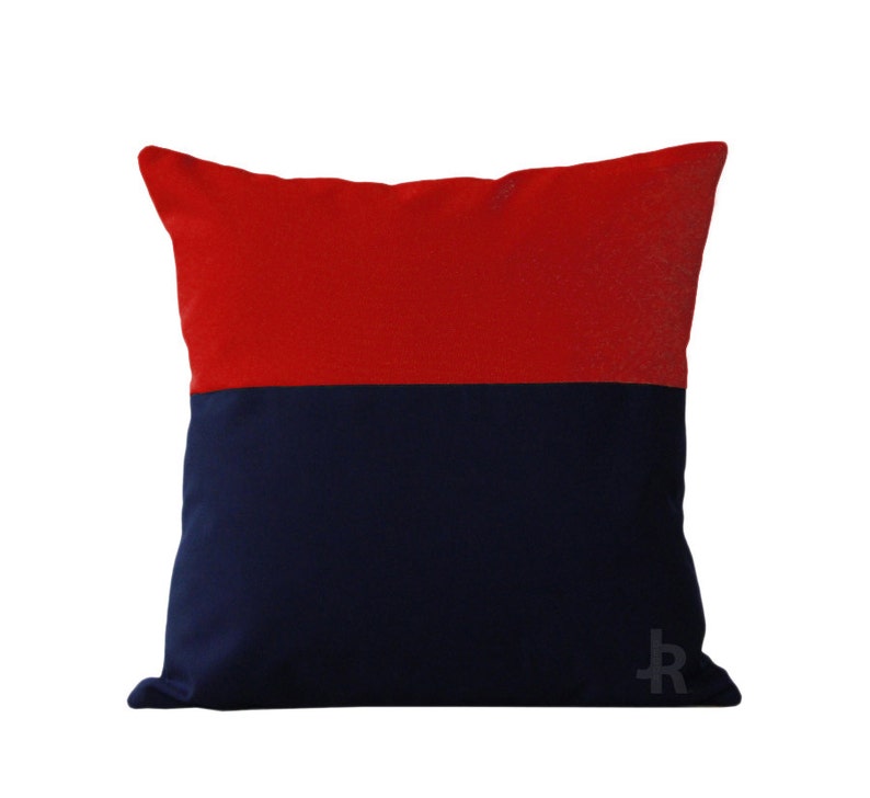 OUTDOOR Colorblock Pillow Cover Red and Navy by JillianReneDecor Modern Home Decor Two Tone Summer Patio Decor Nautical image 1