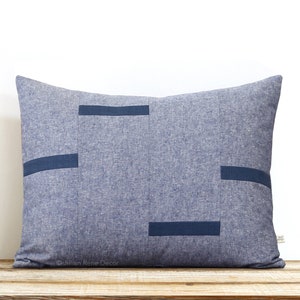 Navy Chambray Dash Pillow Cover, NEW Interconnection Pillows 16x20 by Jillian Rene Decor, Scattered Lines Stripes, Navy Blue Dash Pillow image 1
