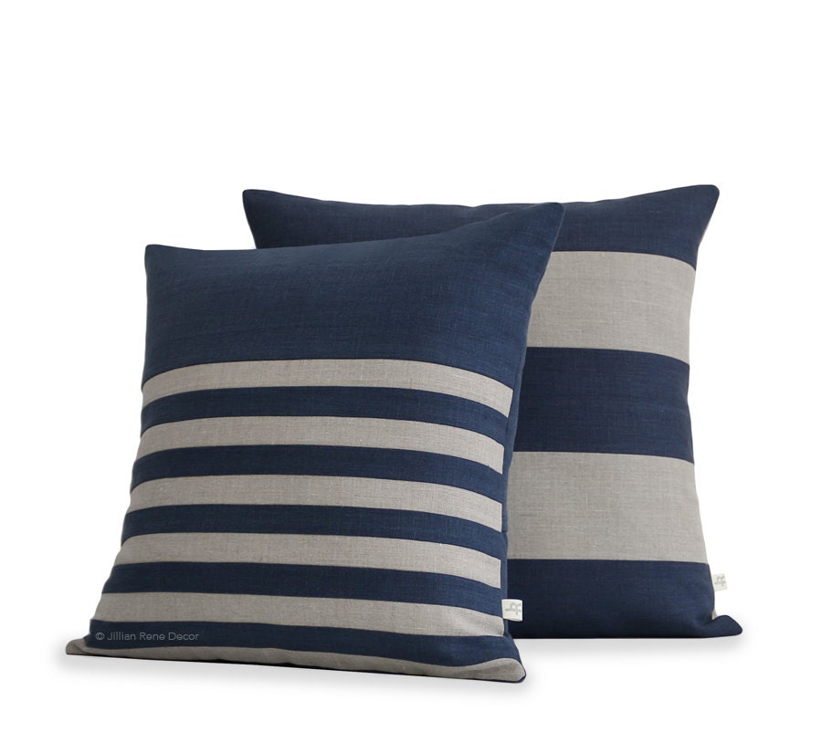 Striped Decorative Pillow Cover Set of 2 in Navy and Natural Etsy