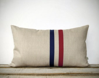 Crimson and Navy Striped Pillow - 12x20 - Modern Home Decor by JillianReneDecor - Colorful Colorblock Stripes