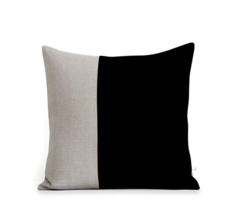 Custom Linen Pillow Cover in Black and Natural 18x18 by JillianReneDecor Modern Home Decor Two Tone image 1