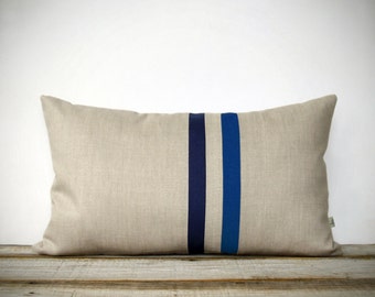 Cobalt Blue and Navy Striped Pillow - 12x20 - Modern Home Decor by JillianReneDecor - Colorful Colorblock Stripes - Indigo