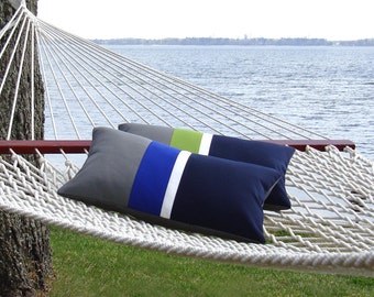 OUTDOOR Pillow Cover - Cobalt Blue Stripe (Custom Colors) by JillianReneDecor - Cobalt, Gray, White & Navy - Summer Decor