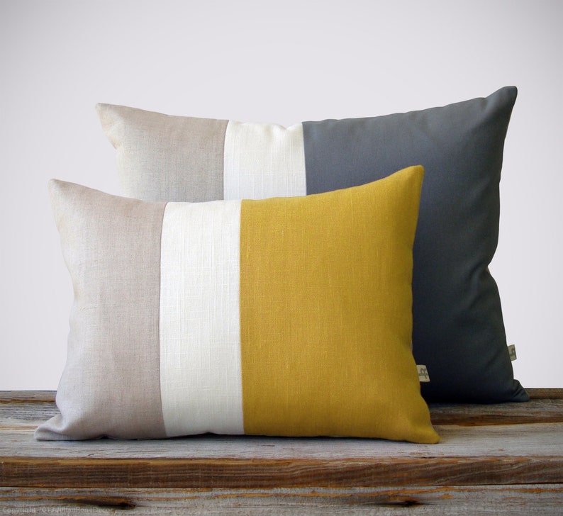 Mustard Yellow and Cream Striped Pillow 12x20 Modern Home Etsy