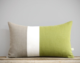 Mod Lumbar Colorblock Pillow Cover (12x20) Linden Green - Avocado Color Block Pillows by JillianReneDecor - Modern Home Decor - Mid Century