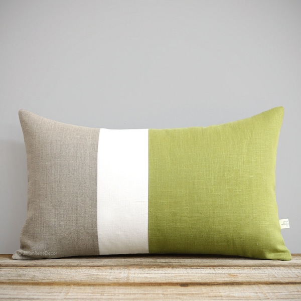 Mod Lumbar Colorblock Pillow Cover (12x20) Linden Green - Avocado Color Block Pillows by JillianReneDecor - Modern Home Decor - Mid Century