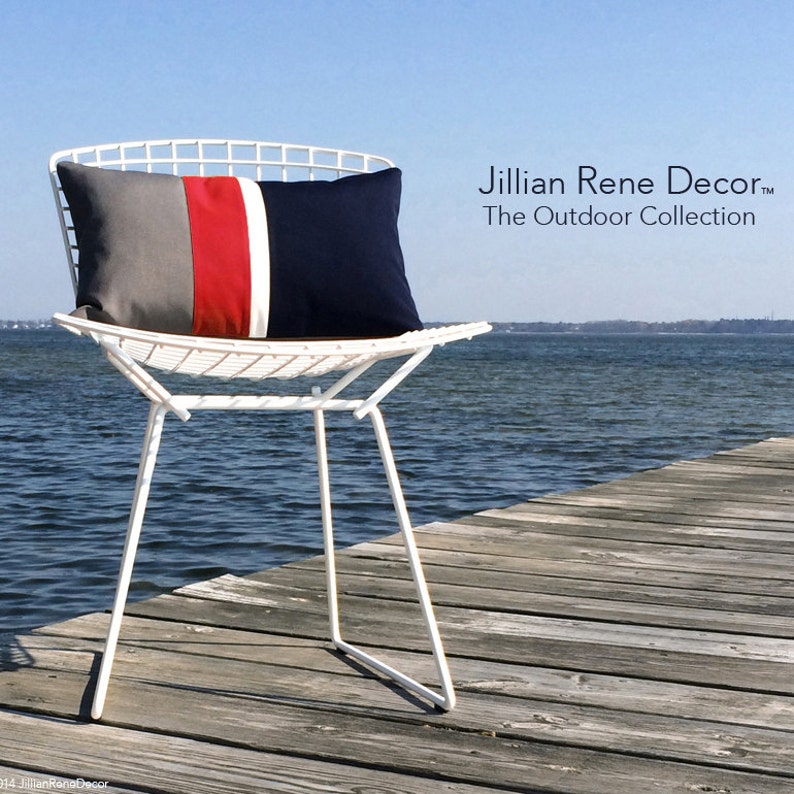 OUTDOOR Colorblock Pillow Cover Red and Navy by JillianReneDecor Modern Home Decor Two Tone Summer Patio Decor Nautical image 4