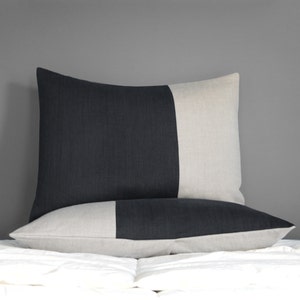 Two Tone Colorblock Pillow Shams, Color Block Bedding, Black Linen, Modern Linen Bedding by JillianReneDecor Bedroom Custom Set of 2 image 1