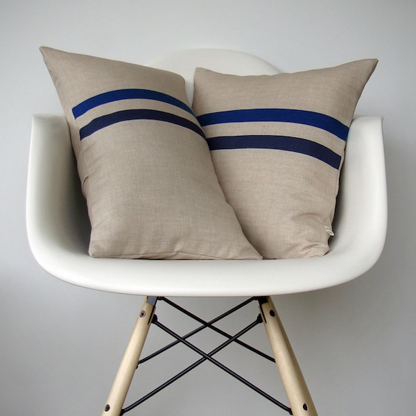 Kobalt blau und marine gestreiftes Kissen Set - (12x20) und (16x16) von JillianReneDecor - Modernes Wohndekor - Minimal Stripes