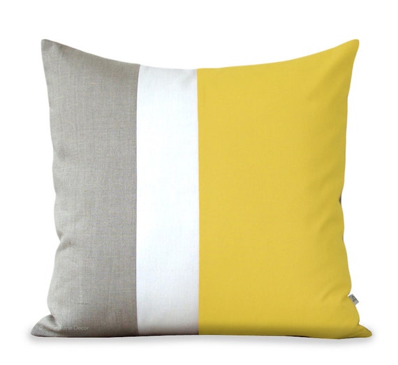 Gift 20x20 Emerald Green Color Block Pillow with Cream and Natural Linen Stripes by JillianReneDecor Modern Home Decor Kelly Green