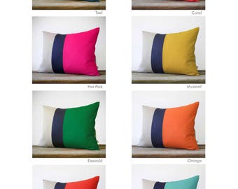 CUSTOM 16x20 Color Block Pillow Cover en Navy y Natural Linen de JillianReneDecor Modern Home Decor - Striped Trio - Custom Colors