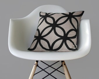 DECORATIVE PILLOW COVER Modern Black Geometric Design in Natural Linen by JillianReneDecor | Classic Home Decor | Luxury Gift for Her