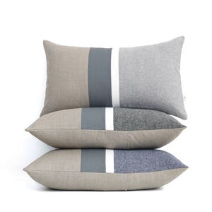 Chambray Striped Lumbar Pillow Cover, Minimal Home Decor by JillianReneDecor Custom Colors Available Paloma Gray, Grey image 1